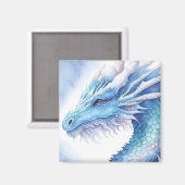 Aimant Design d'aquarelle de dragon de glace bleu (Recto/Verso)