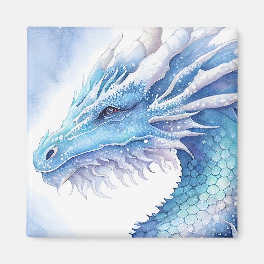 Aimant Design d'aquarelle de dragon de glace bleu (Devant)