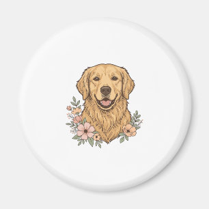Aimant Design de gravure vintage floral Golden Retriever_