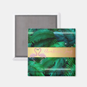 Aimant Design moderne, Feuilles Tropical Palm, Flamants r (Recto/Verso)