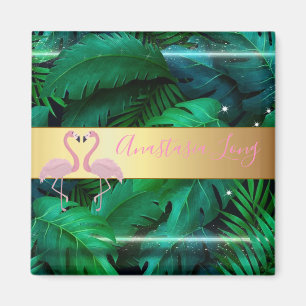 Aimant Design moderne, Feuilles Tropical Palm, Flamants r