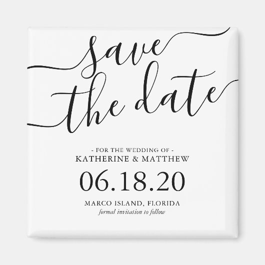 Aimant Design moderne Script mariage Enregistrer la date (Devant)