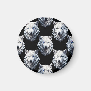 Aimant Design Motif de tête de loup blanc