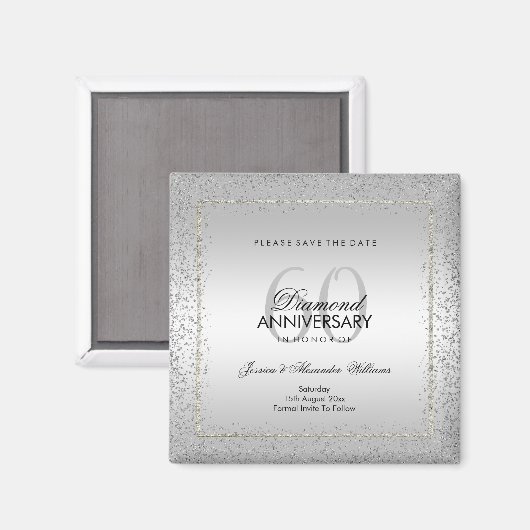 Aimant Design Silver Confetti 60e mariage Enregistrer la  (Recto/Verso)