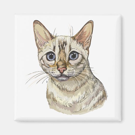 Aimant Dessin à la main drôle Chat bengale de neige (Devant)