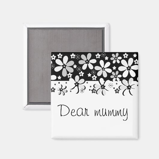 Aimant dessin animé blanc noir Abstrait fleurs design flo (Recto/Verso)