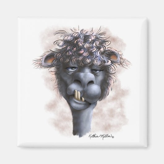 Aimant Dessin animé d'alpaca dément (Devant)