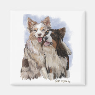 Aimant Dessin animé de deux amis Border Collie