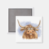 Aimant Dessin animé drôle de vache des Highlands (Recto/Verso)