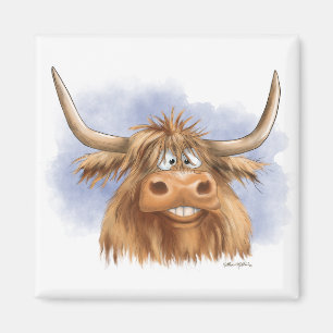 Aimant Dessin animé drôle de vache des Highlands
