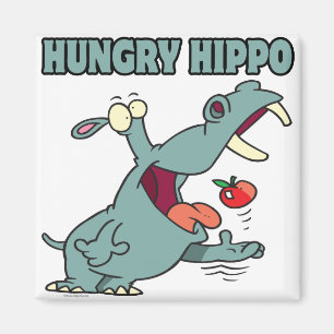 Aimant dessin animé drôle d'hippopotame affamé