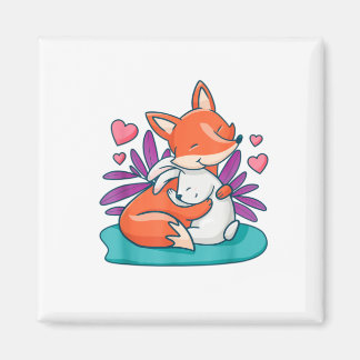 Aimant Dessin animé Fox Bunny Rabbit Hug Friends Love Eas