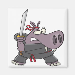 Aimant dessin animé idiot de ninja hippopotame drôle