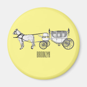 Aimant dessin animé mariage cheval & calèche