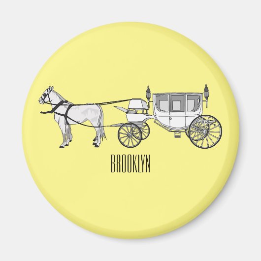Aimant dessin animé mariage cheval & calèche (Devant)