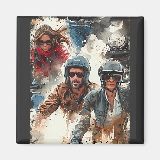 Aimant Dessin aquarelle MotoBikers (Devant)