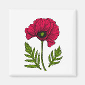 Aimant Dessin de pavot rouge 3 (Devant)