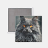 Aimant Dessin de portrait de chat majestueux à poils long (Recto/Verso)