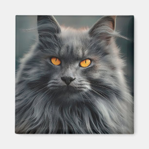 Aimant Dessin de portrait de chat majestueux à poils long