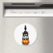 Aimant Dessin d'Halloween au chat effrayé sur Citrouille (In Situ (Lave-vaisselle))