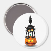 Aimant Dessin d'Halloween au chat effrayé sur Citrouille (Recto/Verso)