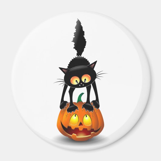 Aimant Dessin d'Halloween au chat effrayé sur Citrouille (Devant)