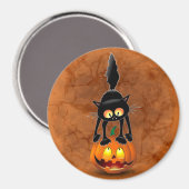 Aimant Dessin d'Halloween au chat effrayé sur Citrouille (Recto/Verso)