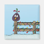 Aimant Dessin d'oiseau Joyeuses Fêtes sur la clôture (Devant)