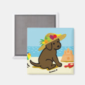 Aimant Dessin du Casquette de paille de chiot du Labrador (Recto/Verso)