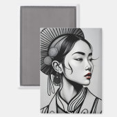 Aimant dessin fille chinoise (Recto/Verso)