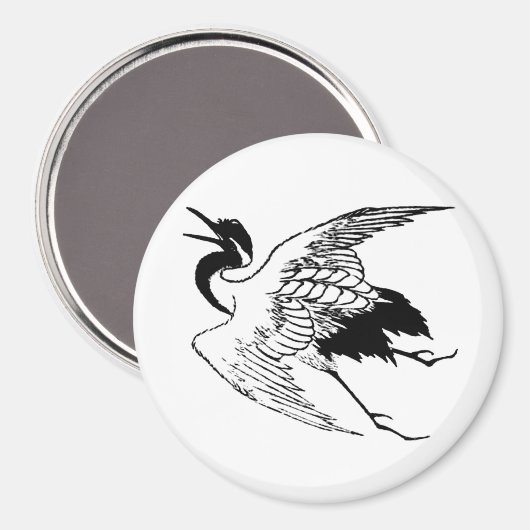 Aimant Dessin japonais vintage d'une grue (Recto/Verso)