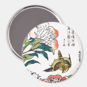 Aimant Dessin japonais vintage, Peonies et Bruant (Recto/Verso)