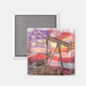 Aimant Dessin pastel patriotique d'un pumpjack au coucher (Recto/Verso)