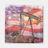 Aimant Dessin pastel patriotique d'un pumpjack au coucher (Devant)