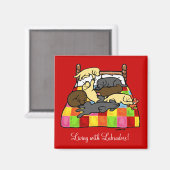 Aimant Dessin sur la vie avec les labradors (Recto/Verso)