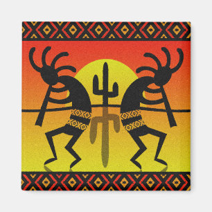 Aimant Dessin tribal du cactus de Southwest Kokopelli