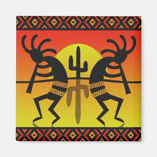 Aimant Dessin tribal du cactus de Southwest Kokopelli (Devant)