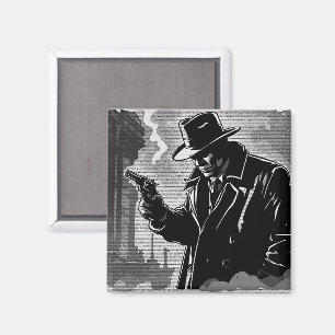 Aimant Détective urbain rétro style noir et blanc