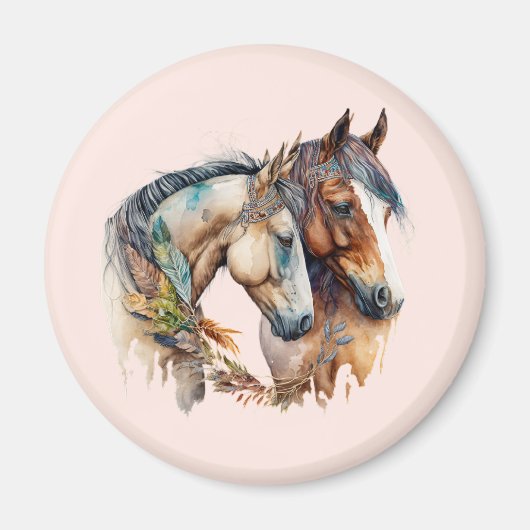 Aimant Deux beaux chevaux Boho occidental (Devant)