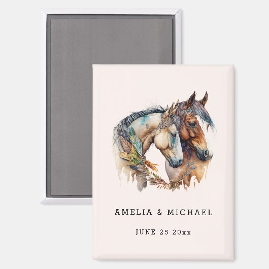 Aimant Deux beaux chevaux Mariage Occidental Sauvez la da (Recto/Verso)
