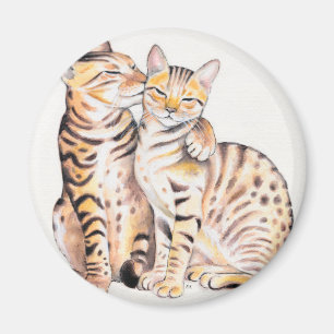 Aimant Deux chats du Bengale Aquarelle Art