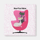 Aimant Deux chats en rose chaise mi-siècle rose points ro (Devant)
