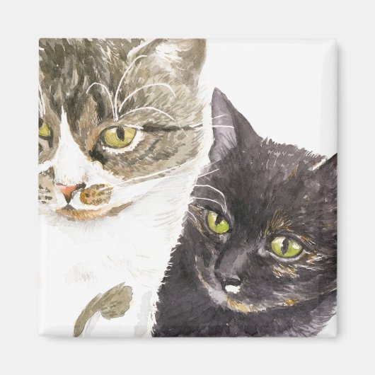 Aimant Deux chats - tabby et tortie (Devant)