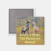 Aimant Deux Chevaux de Peinture Pinto Jouant Équine Art D (Recto/Verso)