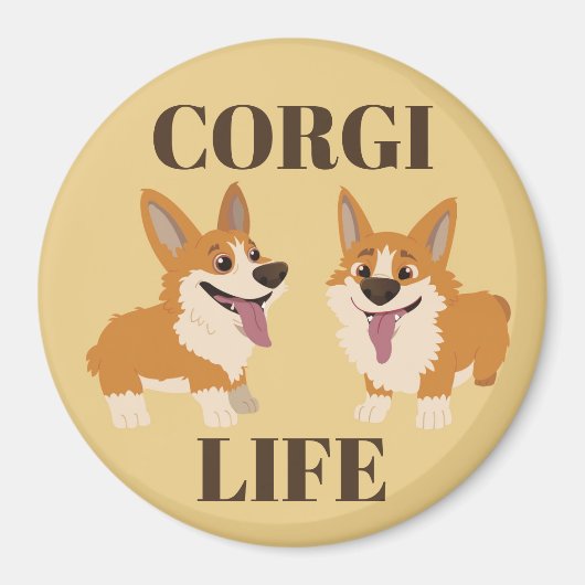 Aimant Deux Chiots Corgi Mignons (Devant)