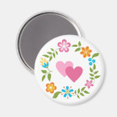 Aimant Deux Coeurs avec Fleurs Wreath (Recto/Verso)
