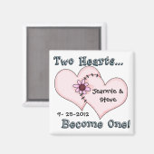 Aimant Deux coeurs cousus ensemble Sauvez l'aimant de la  (Recto/Verso)