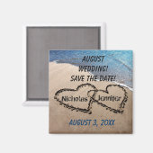 Aimant Deux Coeurs Dans Le Sable Économisez L'Aimant Date (Recto/Verso)