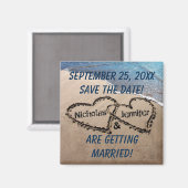 Aimant Deux Coeurs Dans Le Sable Économisez L'Aimant Date (Recto/Verso)