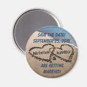 Aimant Deux Coeurs Dans Le Sable Économisez L'Aimant Date (Recto/Verso)